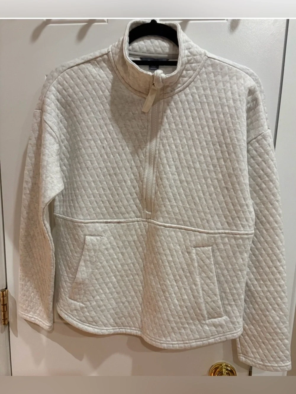 Eddie Bauer Light Cream Quilted Half-Zip Pullover - Picture 1 of 3